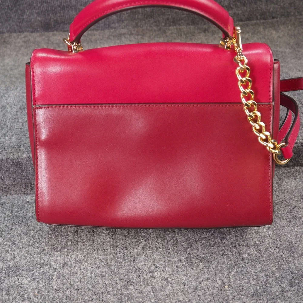 Michael Kors Sloan Satchel Red Leather Gold Tone Top Handle Crossbody Bag